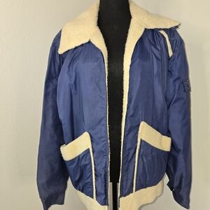 Vintage Blue and Cream Shearing Bomber Jacket #sold